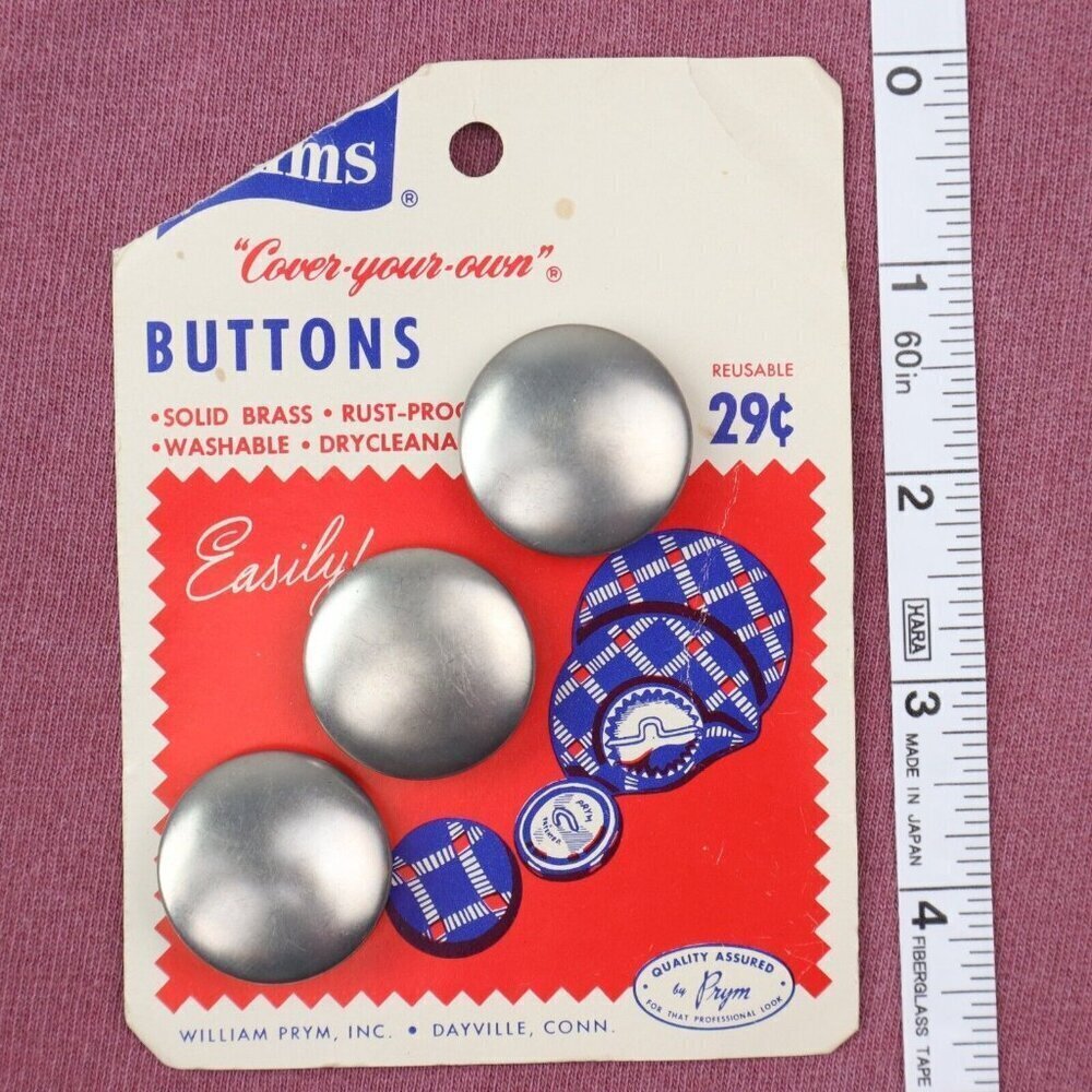 Vintage Prims Buttons DIY Clothing Project Sew Original Card Brass Reusable USA - Picture 5 of 8